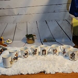 Danbury Mint 12 Norman Rockwell‎ Porcelain Mugs "The Gossips" 1981 SEP,Set of 8